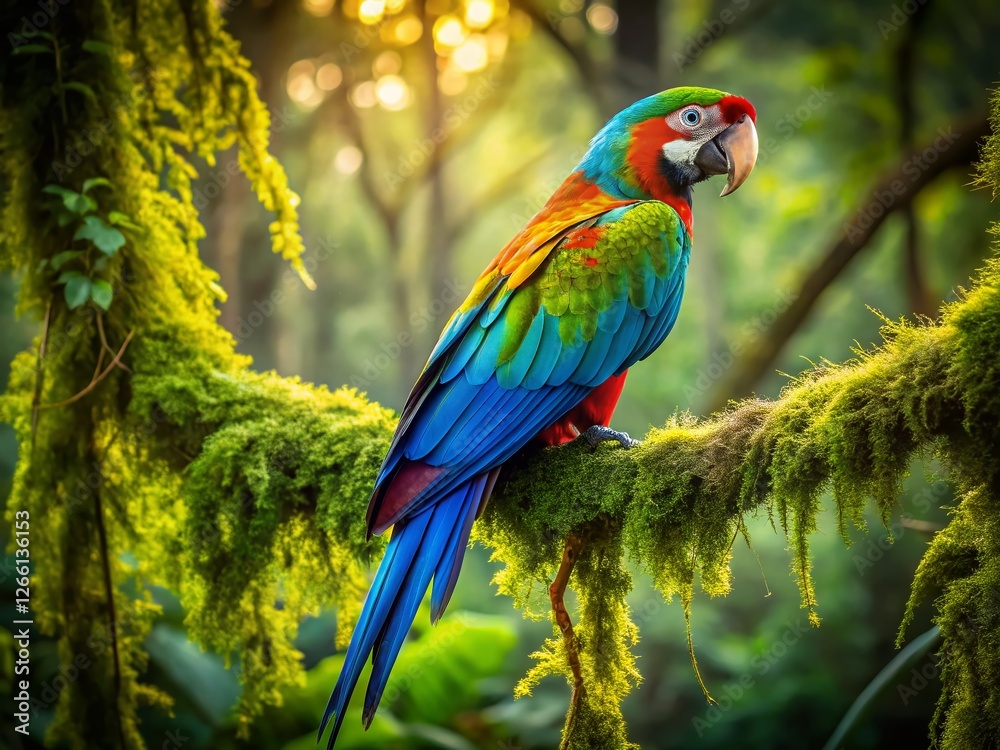 Fototapeta premium Vibrant Blue Macaw in Amazon Rainforest - Long Exposure Photography