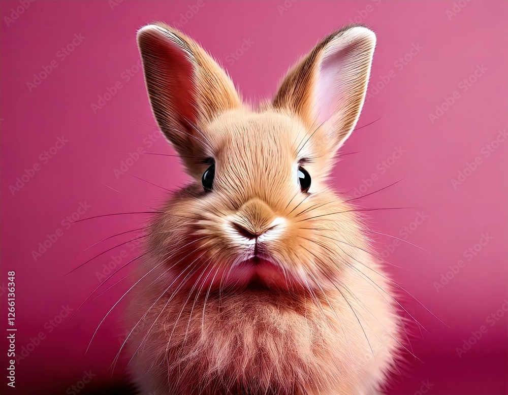 Obraz premium Cute fluffy rabbit with expressive features against a vibrant pink background