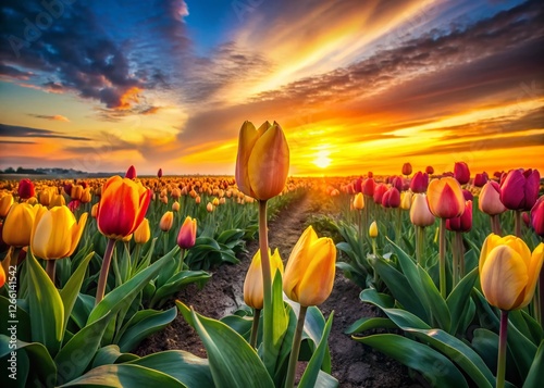 Vibrant Long Exposure Tulip Field at Sunset - Stunning Floral Photography