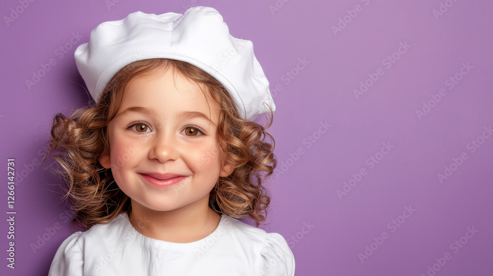 Cheerful young child in traditional attire with subtle smile against a solid color background Cheerful young child in traditional attire with subtle smile against a solid color background