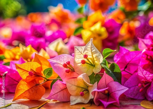 Vibrant Pink Bougainvillea Flowers, Colorful Paper Flowers, Rule of Thirds Composition