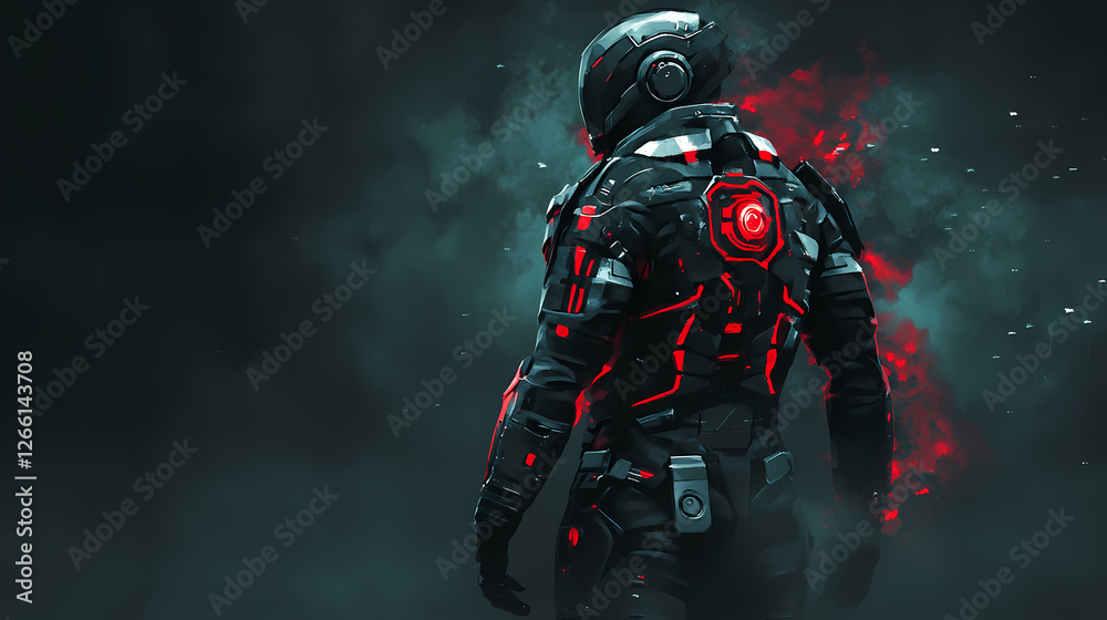 Cyberpunk power-infused armor. Intergalactic Artifacts. Illustration