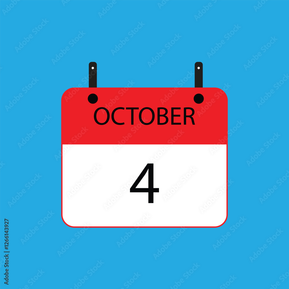 Calendar icon with date october 4 on blue background. Vector schedule symbol. Calendar icon with date october 4 on blue background. Vector schedule symbol.