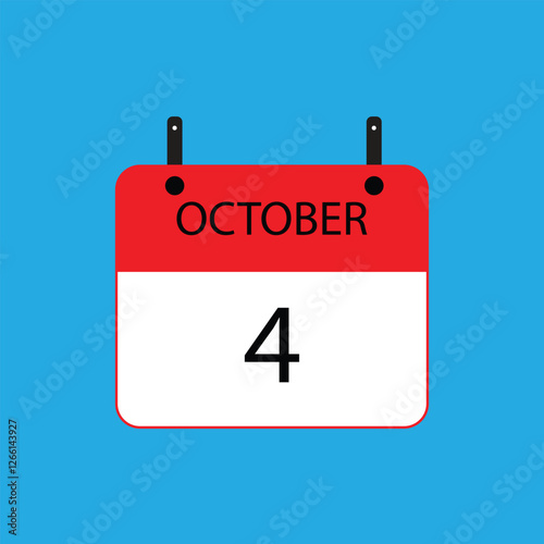 Calendar icon with date october 4 on blue background. Vector schedule symbol.