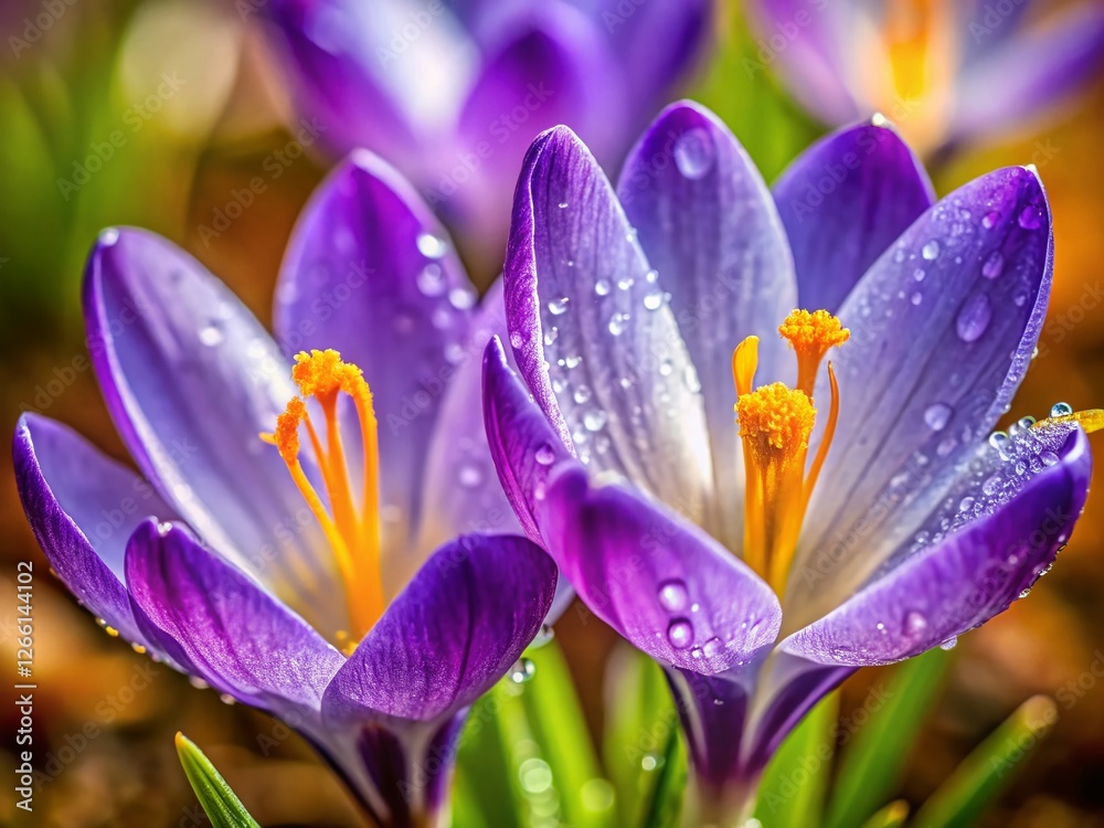 Fototapeta premium Vibrant Purple Crocus Close-Up: Spring Flower Macro Photography