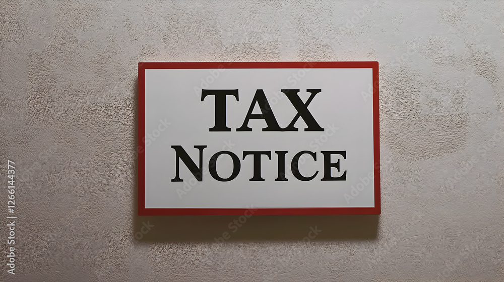 Bold Tax Notice Text on White Placard with Gray Background, Official Documentation Photography Bold Tax Notice Text on White Placard with Gray Background, Official Documentation Photography