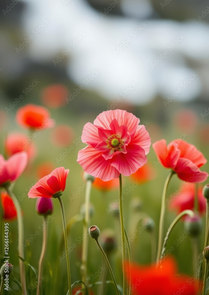 Pink and red icelandic paper poppy flowers in grassland with shallow depth of field background bokeh red bokeh abstract background glow design light texture effect sparkle Pink and red icelandic paper poppy flowers in grassland with shallow depth of field background bokeh red bokeh abstract background glow design light texture effect sparkle