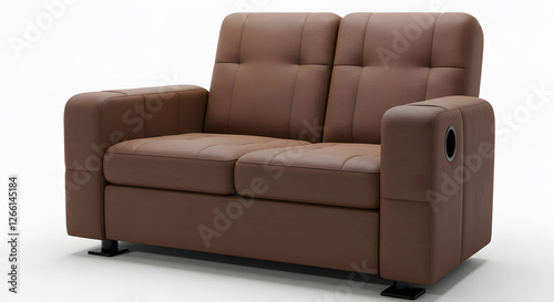 Elegant Brown Leather Loveseat Modern Two Seater Sofa Home Furniture