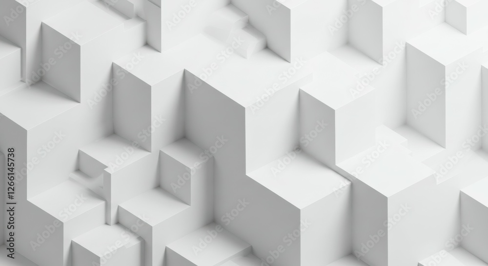 Obraz premium geometric pattern, 3D cubes, isometric design, white and gray, repeating shapes, minimalist texture, abstract background, optical illusion, architectural elements, seamless tiles, monochromatic, clean