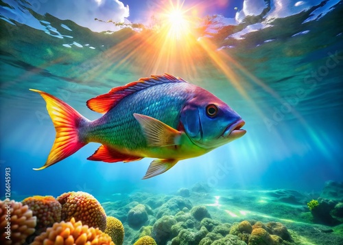 Vibrant Reef Fish Swimming in Crystal Clear Ocean Water - Stock Photo photo