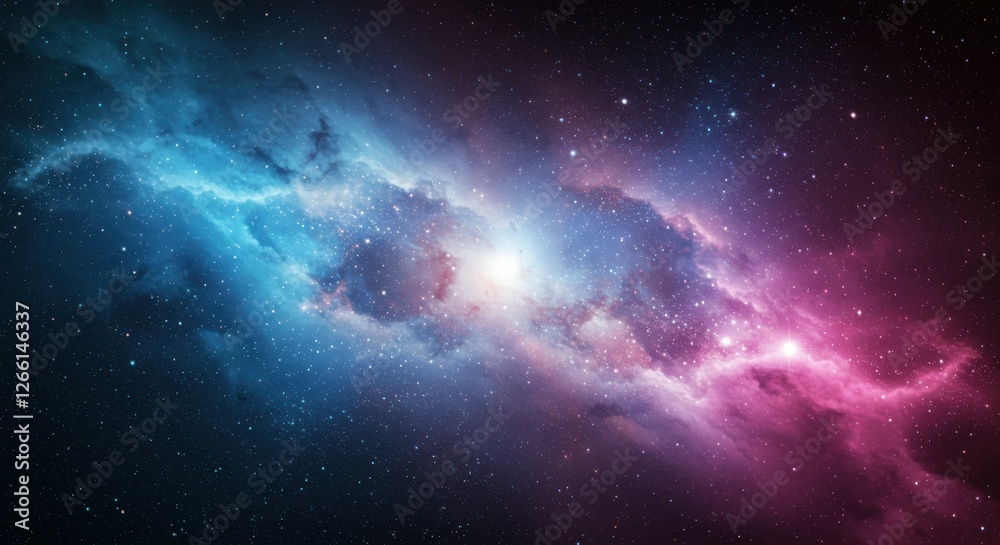 Obraz premium Space nebula, cosmic clouds, vibrant colors, pink and blue hues, starry background, celestial formation, galactic dust, ethereal glow, deep space, astronomical phenomenon, cosmic beauty, interstellar 