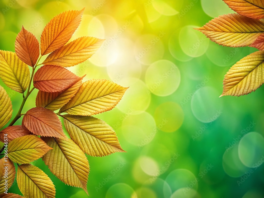 Fototapeta premium Vibrant Spring Leaves on Lush Green Background - Copy Space for Text