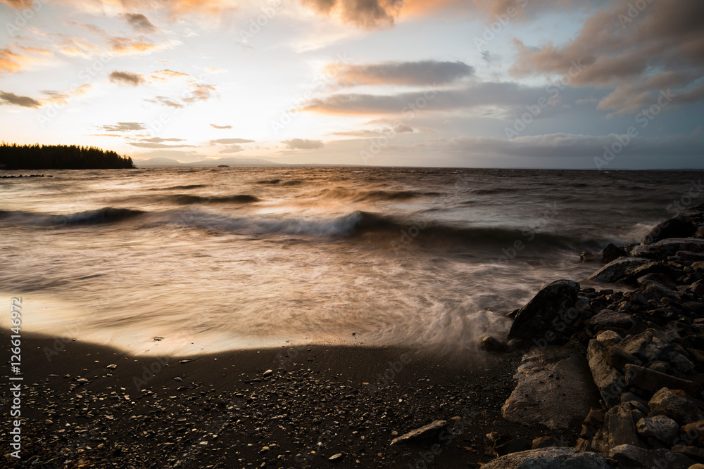 Ocean with waves , sunset on the ocens , stones on the beach n landscape photography , beautiful landscape Ocean with waves , sunset on the ocens , stones on the beach n landscape photography , beautiful landscape