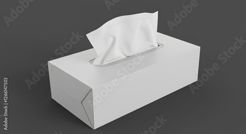 Clean White Tissue Box Mockup on Dark Background: A 3D Rendering of a Simple Tissue Dispenser for Branding and Design Purposes photo