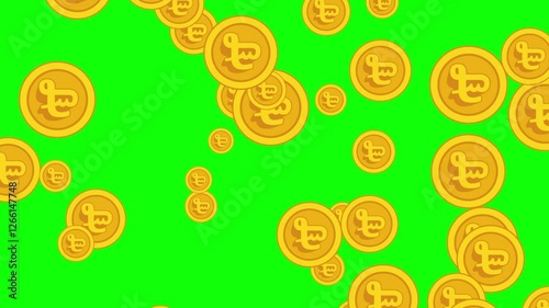 mark coins flying animation. germany golden coins pop up motion on green screen background. animated 4k chroma key