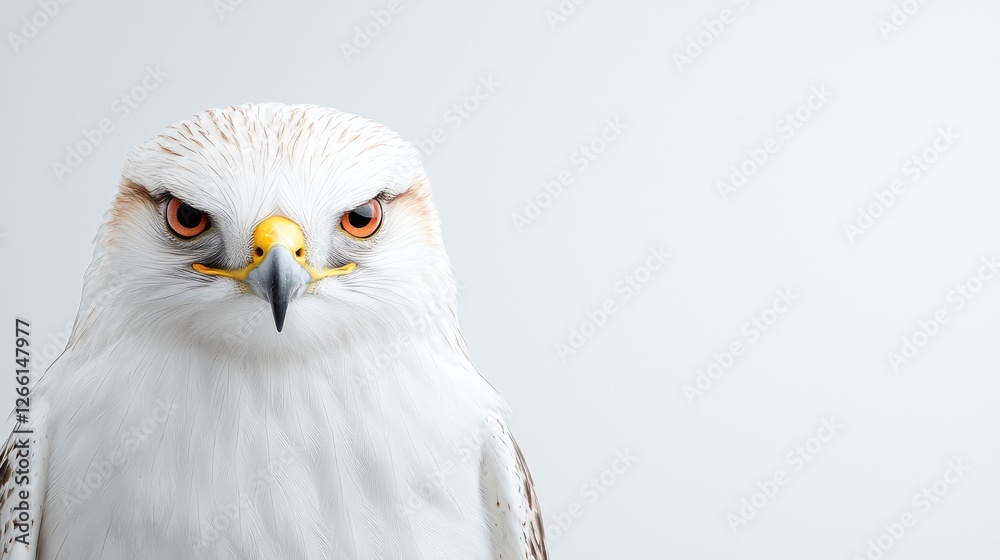 Obraz premium Majestic white hawk portrait, intense gaze, white background, wildlife photography