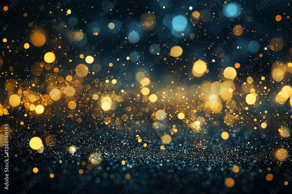 Fototapeta premium Golden glittering particles floating in the dark creating a magical festive atmosphere
