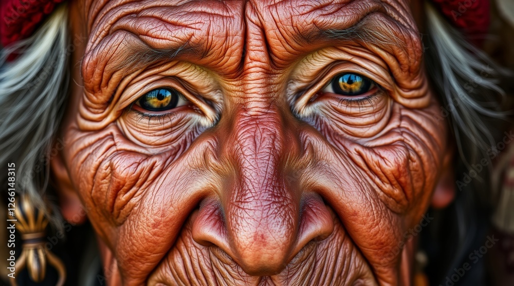 Portrait of an old Native American man with a peaceful, experienced look Portrait of an old Native American man with a peaceful, experienced look
