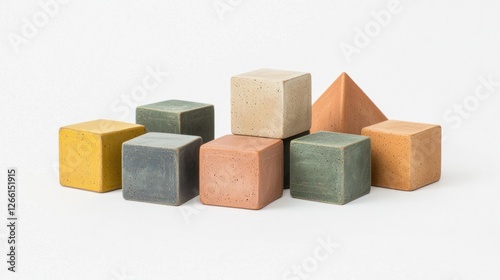 Colorful geometric blocks arranged on white background photo