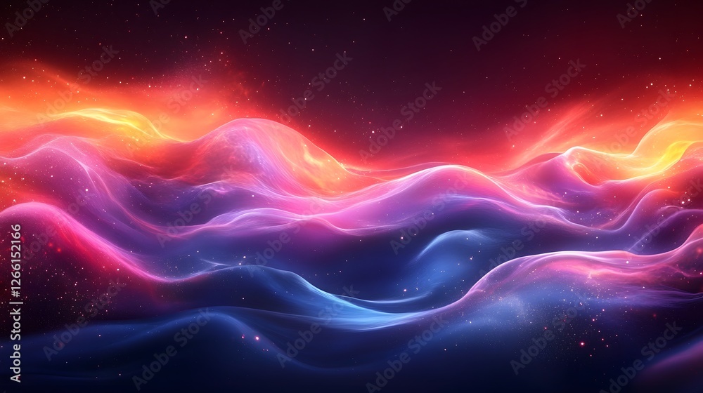 Ethereal Cosmic Landscape, Waves of Color and Starlight Nebulae Ethereal Cosmic Landscape, Waves of Color and Starlight Nebulae