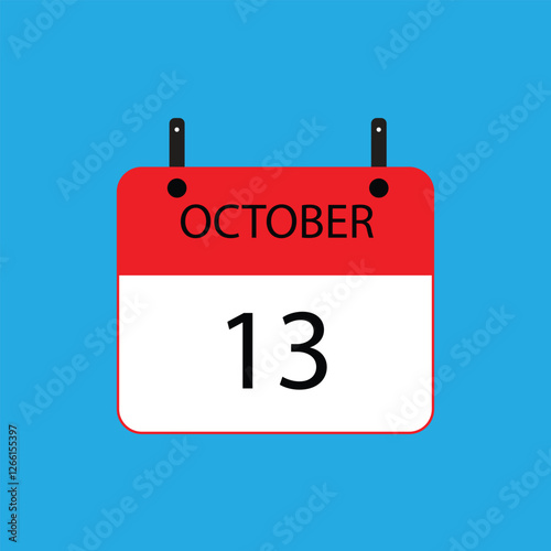Calendar icon with date october 13 on blue background. Vector schedule symbol.