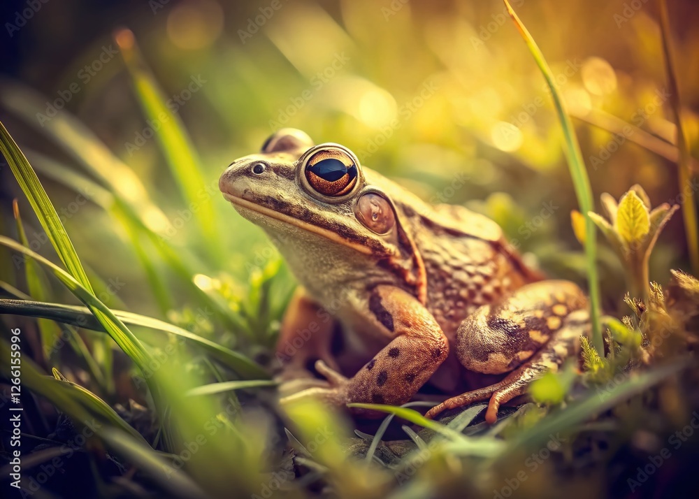 Fototapeta premium Vintage High-Definition Photo of a Frog in Grass