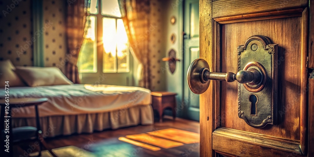 Obraz premium Vintage Keyhole Bedroom Door - Open Door Mystery Stock Photo