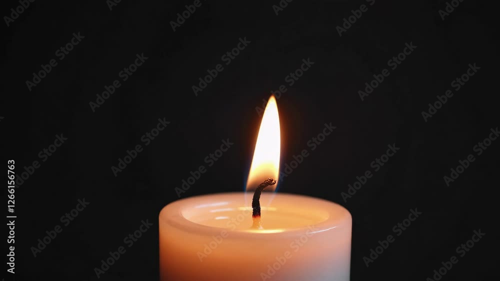 Candle with gentle flame against dark background, peaceful and serene ambiance concept Candle with gentle flame against dark background, peaceful and serene ambiance concept