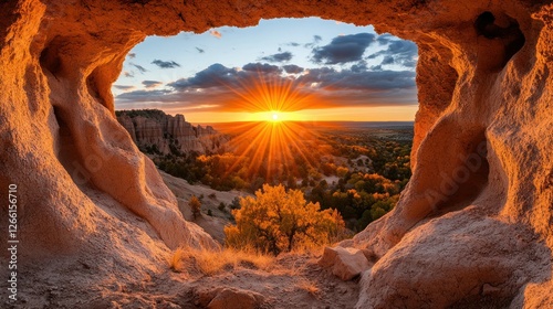Obraz na płótnie Cave sunset view of autumnal landscape w salonie