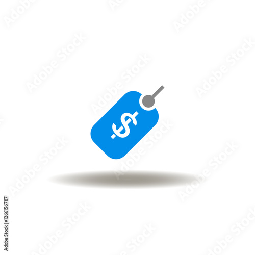 Vector illustration of ticket or sticker or tag with dollar sign. Symbol of discount, sale. Icon of sales coupon.