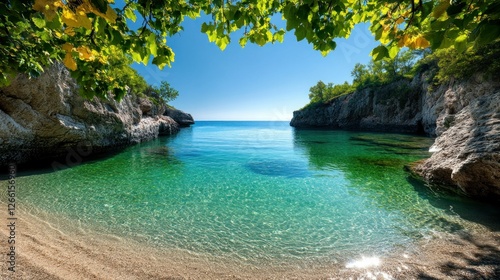 Tranquil cove beach hidden cove turquoise water sunny day