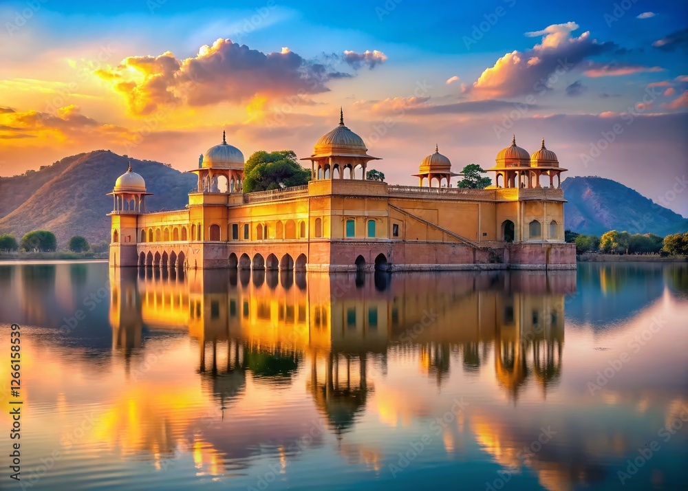 Fototapeta premium Vintage Panoramic View of Udaipur's Lake Palace, Rajasthan, India