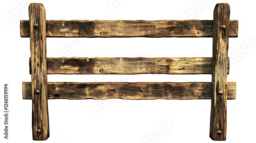 Rustic wooden fence section isolated on white
