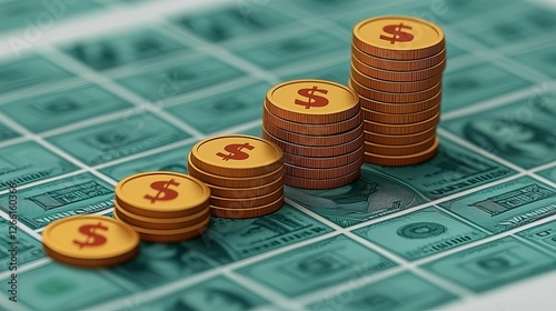 Business E-commerce Growth up Coins stacked in an ascending order on money.