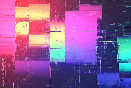 Abstract pastel neon rainbow pixel texture bg video screen. tv pattern background square noise effect. Modern vhs 8 bit static display element. Futuristic broadcast gradient banner for television. 