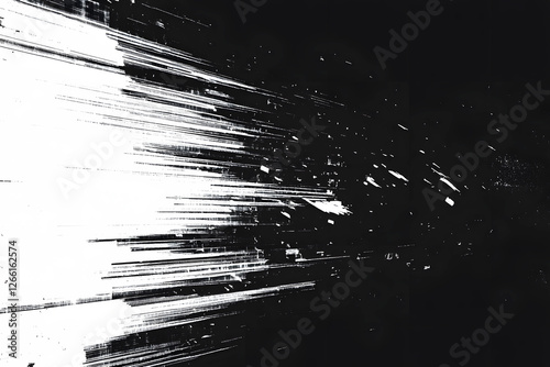 Dark black, white bw grain line noise abstract background. Analog glitch texture. Black, white glitch effect grunge noise border texture. Distressed overlay. Old videotape damage. TV signal error.