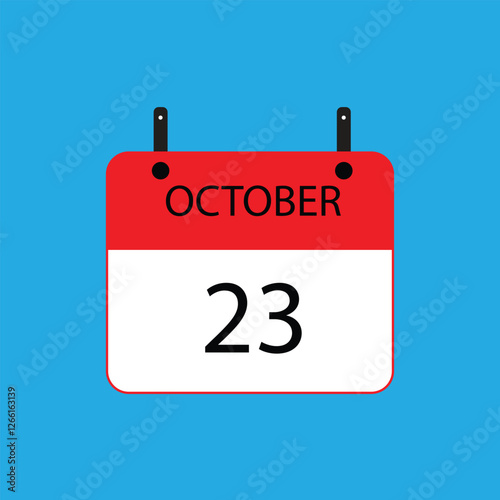 Calendar icon with date october 23 on blue background. Vector schedule symbol.