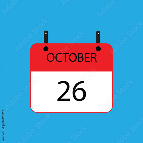 Calendar icon with date october 26 on blue background. Vector schedule symbol.