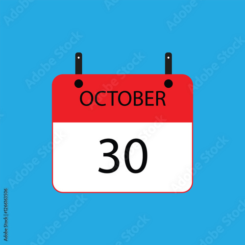 Calendar icon with date october 30 on blue background. Vector schedule symbol.