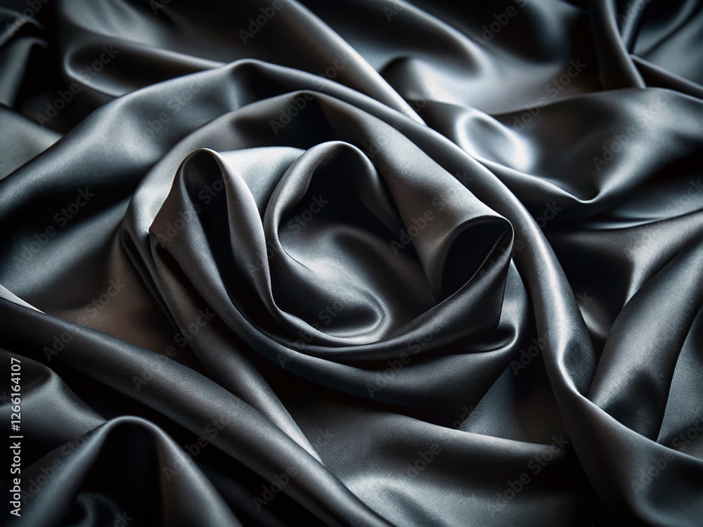 Fototapeta premium Vintage Style Black Silk Fabric Drape, Luxurious Smooth Texture Close Up
