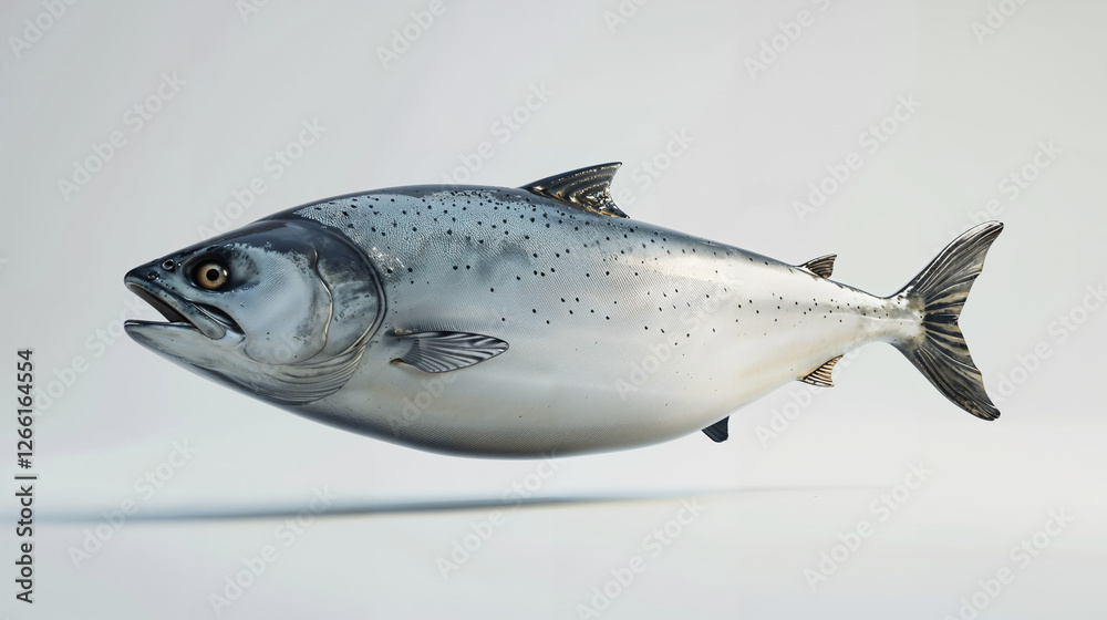Obraz premium Realistic depiction of a silver salmon swimming in a neutral environment showcasing its natural features
