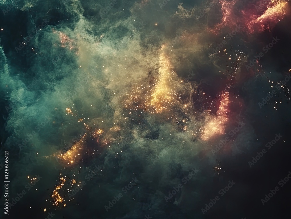Fototapeta premium Abstract celestial expanse with glowing stardust and ethereal nebulous clouds