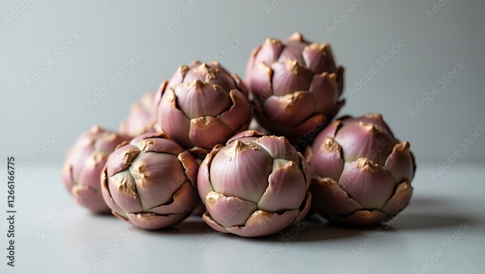Fototapeta premium Pile of rosy artichokes - Edible beauty - Healthy eating promotion, food blog