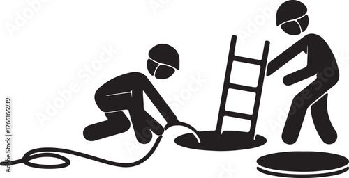 An illustration of an officer entering a drain to clean the gutter