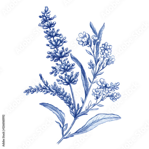 Detailed Toile de Jouy Design Showcasing Lavender Blooms