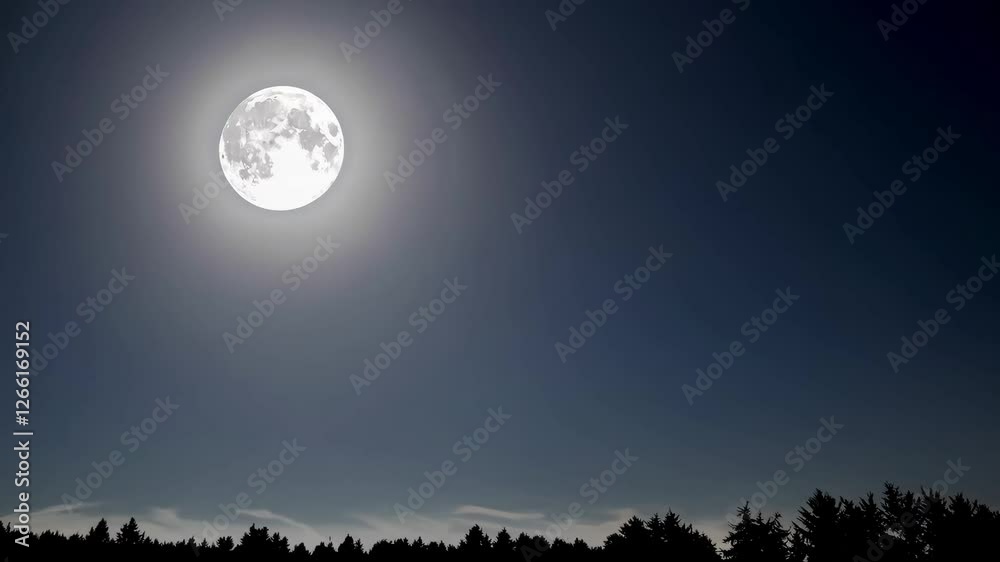 Full moon over forest silhouettes at night, serene and mystical atmosphere, nature and tranquility concept Full moon over forest silhouettes at night, serene and mystical atmosphere, nature and tranquility concept