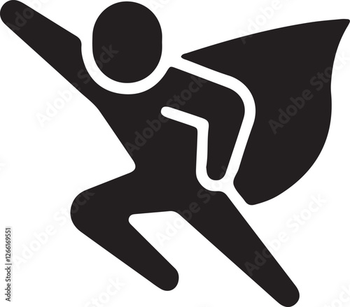 An illustration of a stickman superhero flying through the sky