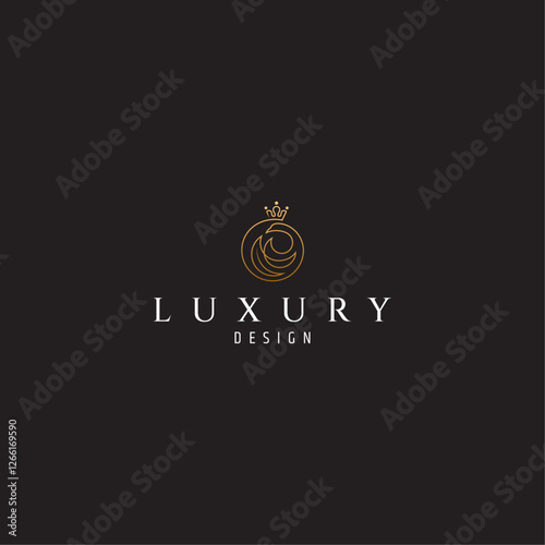 peacock logo with luxury crown in gold color linear design style