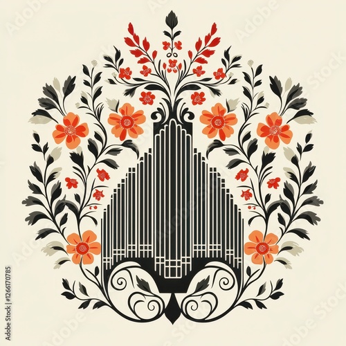 Floral Pipe Organ Design, Vintage Style, Decorative Art, Home Decor