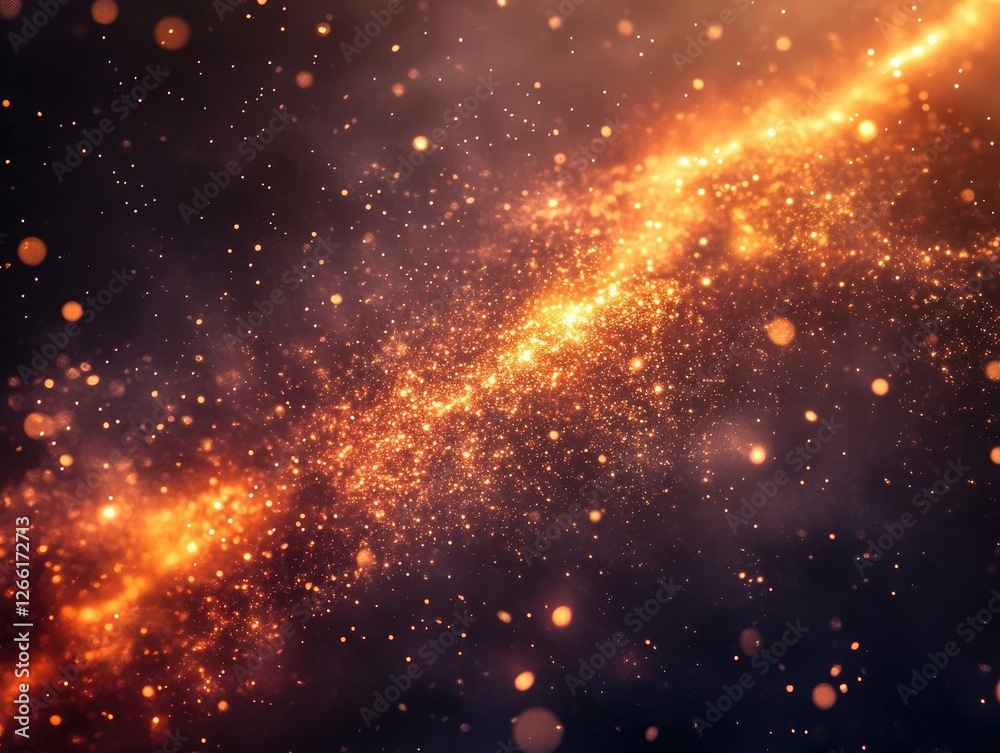 Fototapeta premium Sparkling cosmic dust trail, dark background, galaxy-like